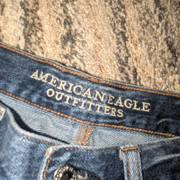 American Eagle Outfitters Embroidered Dark Blue Denim Cutoff Shorts - Picture 2 of 4